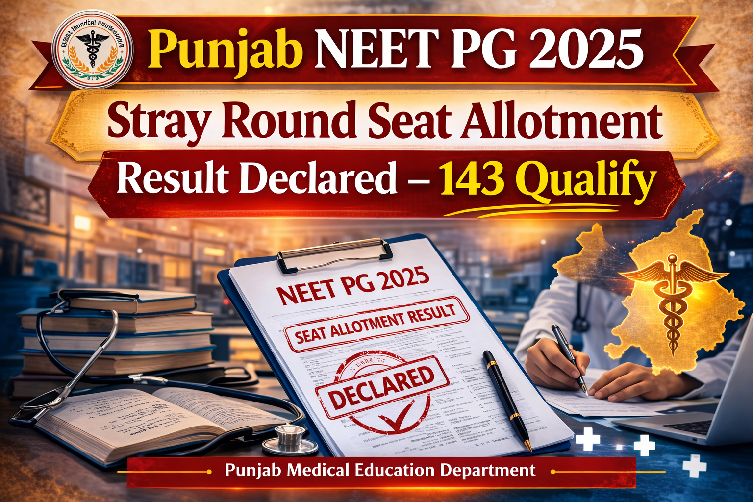 Punjab NEET PG 2025 Stray Round Seat Allotment Result Out, 143 Qualify